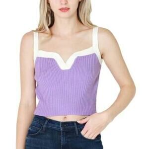 NWOT Listicle Cropped Colorblock Indie Retro Sweater Tank, White Purple, Large